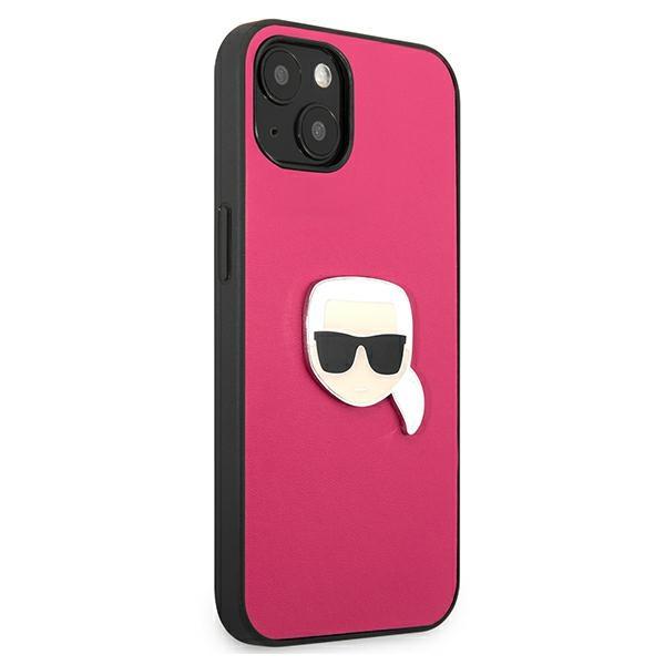 Hülle KARL LAGERFELD Apple iPhone 13 Mini Leder Iconic Karl`s Head Metall Rosa Hardcase